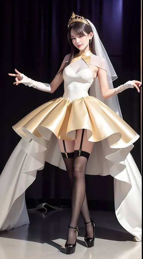 Sex Wedding Dress Women Full Body Depiction Patent Leather Elbow Gloves Patent Leather Knee Socks Gold Crown High Heels Neck Strap