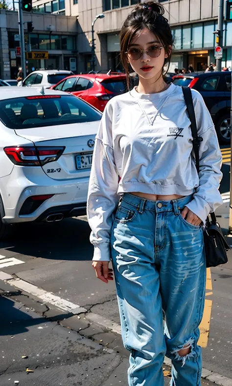 Woman in white sweatshirt、 trending on r/Street attire, enticing, Sweatshirt, In a white sweatshirt, 2 0 2 0 fashion, casual clothing style, posh, Wearing a white sweatshirt, Fear of Gods Style, ふしだらな, Wearing a sweatshirt,