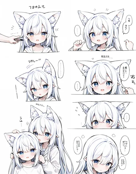 Good anatomy、2 girls、patting the head、hi、、Yuri、Light smile、fox ear、Bajama、hairs between eyes、striated hair、length hair