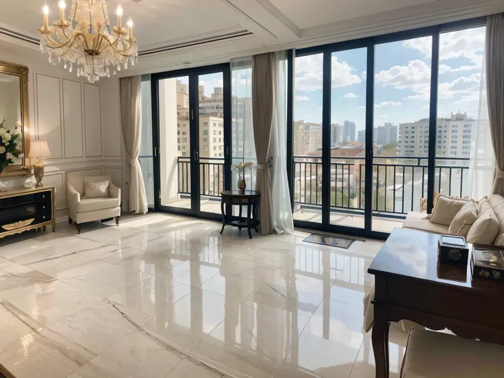 tmasterpiece/best qualtiy/8K/Ultra-high resolution, real light and shadow，Welcome to this breathtaking duplex suite！From the spacious living room paved with marble，to a crystal inlaid chandelier，Every detail exudes endless luxury。Large floor-to-ceiling win...