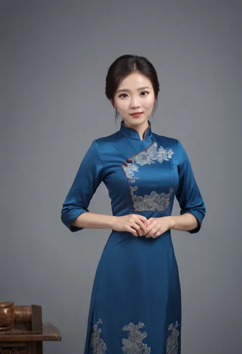 arafed woman in a blue dress posing for a picture, xintong chen, personal profile picture, Chinese woman, ruan jia beautiful!, profile photo, trending photo, Yun Ling, wearing a blue qipao dress, full-body xianxia, Gorgeous lady, wenfei ye, in style of lam...