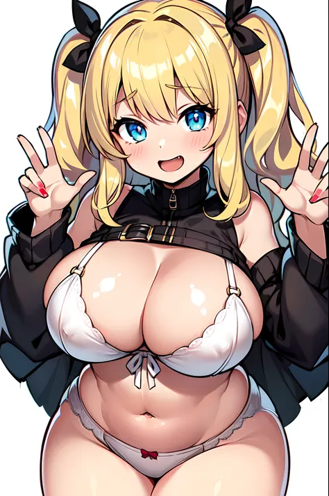 ((masterpiece)), ((best quality)), (dynamic pose nsfw), //, a cute girl, 1girl, solo, //, (SFW bra), underwear, //, beautiful Golden blonde hair, ((beautiful eyes)), white-skinned, Long curly hair, big breasts,  Voluptuous body, //, blush, laughing, cowboy...