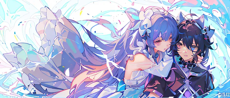 Anime girl standing in water with long hair and cat ears, Anime art wallpaper 8 K, Anime art wallpaper 4k, Anime art wallpaper 4 K, anime abstract art, zerochan art, Beautiful anime artwork, style of anime4 K, Anime wallpaper 4K, Anime wallpaper 4 k, detai...