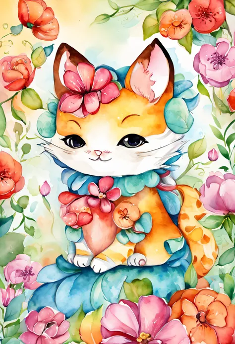 gatinho,fofinho, chibi, fundo simples, adorable animal, kawaii, vibrant colors