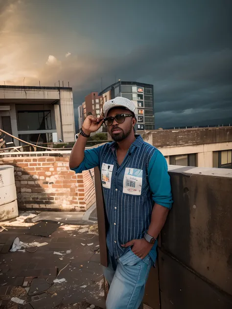 there is a man standing on a ledge with a hat on, full body picture, very very low quality picture, stylish pose, full body photogenic shot, with a cool pose, candid picture, with accurate face, full body in camera, taken with sony alpha 9, edited in photo...