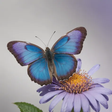 butterfly, realistic, blue and purple, colourful, symetry, solid white background