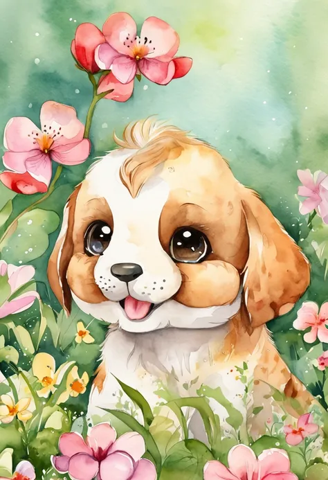 puppys, fofinho, Chibi, fundo simples, adorable animals, kawaii