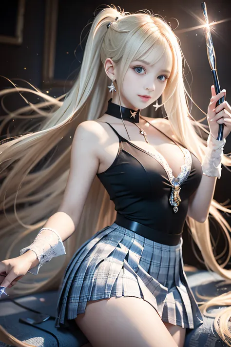 bright expression、poneyTail、Young shiny shiny white shiny skin、Best Looks、Blonde reflected light、Platinum blonde hair with dazzling highlights、shiny light hair,、Super long silky straight hair、Beautiful bangs that shine、Glowing crystal clear attractive big ...