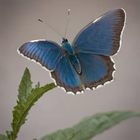 simetrical blue butterfly, solid white backgound, high contrast, vibrant colours, butterfly