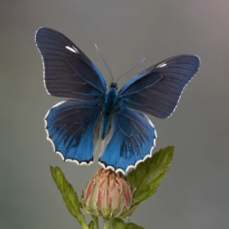 simetrical blue butterfly, solid white backgound, high contrast, vibrant colours, butterfly