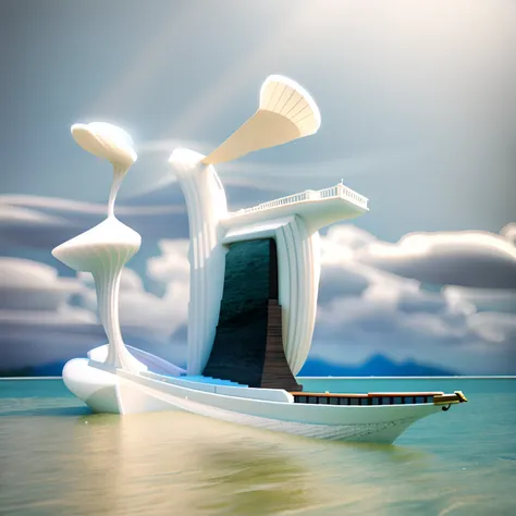 There is a picture of a seascape with boats and pearls, pop japonisme 3 d ultra detailed, trend on behance 3d art, trend on behance 3 d art, intricate 3 d illustration, japanese popsurrealism, chinese surrealism, 3 d illutration, surreal design, Detailed d...