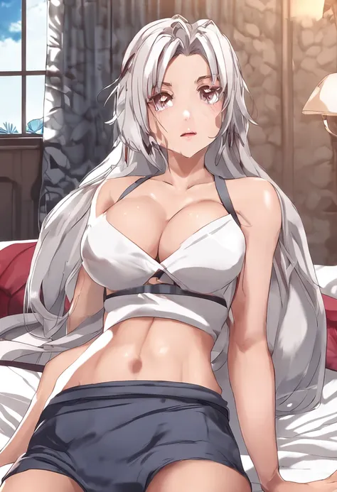 there is a woman in a white bra top laying on a bed, seductive anime girls, Smooth anime CG art, beautiful and seductive anime woman, [ 4 K digital art ]!!, attractive anime girls, beautiful alluring anime teen, Extremely detailed Artgerm, Beautiful anime ...