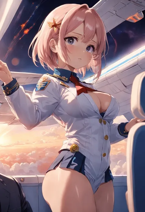 Close-up map of a flight attendant with big breasts