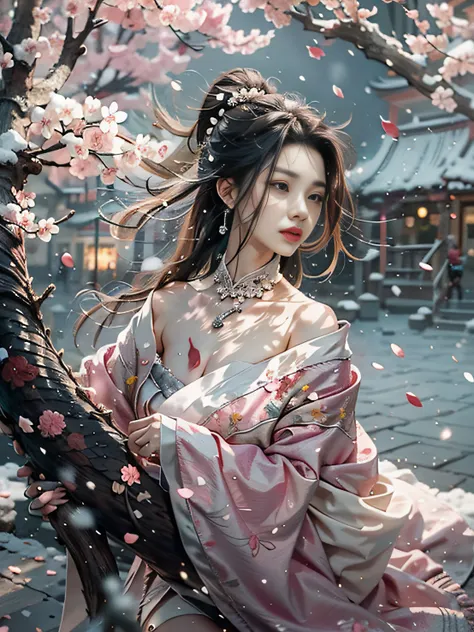 Sit under the blooming cherry blossom trees，The hair has a faint luster like black jade，The skin on the neck is as fine as porcelain。A breeze blows，The petals fall lightly，Crystal clear as snow，Finely crushed，It was as if her footsteps were heard，The boy t...