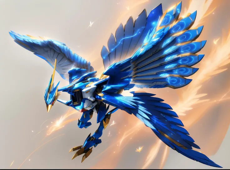 drawing of a blue phoenix mecha_robot with wings on a galaxy background, pterodactyl mecha, concept art of omegamon, mecha wings, robot bird, with large wings, mechanical bird, artwork of a phoenix, supersentai concept art, power ranger concept art, metal,...