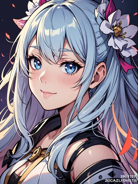 Close-up of face, complex details beautiful and delicate eyes,light smile, anime girl with long white hair and blue eyes posing for a picture, shadowverse style, smooth anime cg art, sayori, detailed digital anime art, guweiz, sui ishida art manga, shadowv...