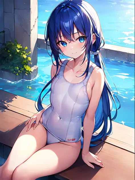 (((The ultra -The high-definition))), (((An ultra-high picture quality))), 独奏, One girl, Very cute, Moe Anime Style, Delicat eyes, (Little Girl:1.5), (very modest chest:1.3), (saturated blue hair:1.2), (Straight long hair:1.2), (Long straight sideburns:1.1...