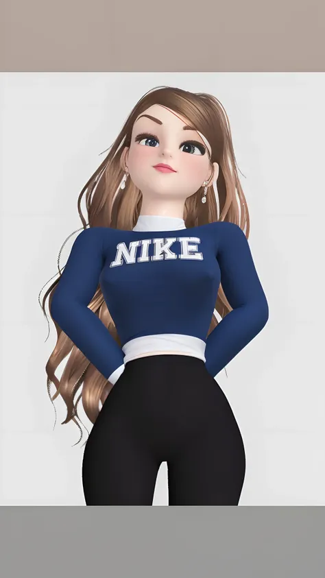 Make equal to the attached image a closeup of two women in tight pants and a blue top, thicc, detalhes do corpo inteiro, hands behind her body pose!, Pose divertida de corpo inteiro, corpo inteiro altamente detalhado, em roupas! altamente detalhado, tiro d...