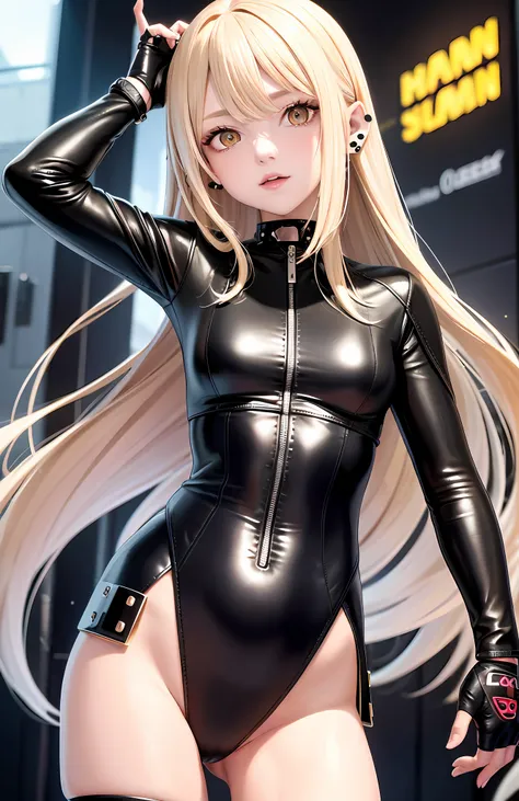 optimum，tmasterpiece，A high resolution，best qualtiy，hyper HD，super detailing，Award-Awarded，16k，独奏，（（The upper part of the body）），（（Bust）），anatomy correct，Beautiful cyberpunk girl，cute  face，，Gradient Beige Hair，Hairline，（（Dark golden eyes）），long eyelasher，...