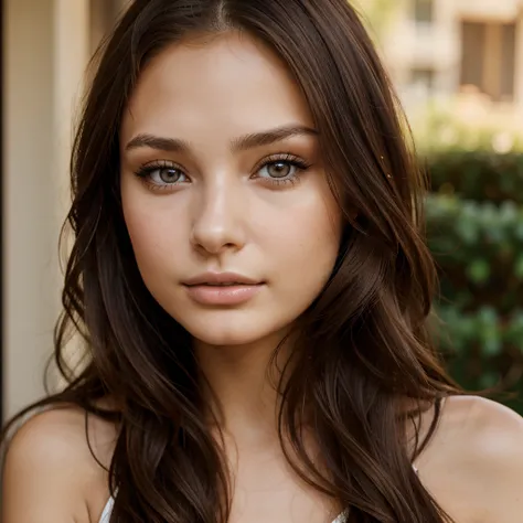 a woman with brown eyes, brunette hair, looking at the camera, arafed woman, only face, portrait sophie mudd, 21-year-old, very pretty face, high definition, distinct facial features