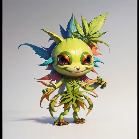 cartoon character of a green monster with colorful hair and a leafy head, plant monster, magical garden plant creatures, 3 d render stylized, a plant monster, cute forest creature, murloc tinyfin, marmoset render, 3 d render official art, stylized 3 d, sty...