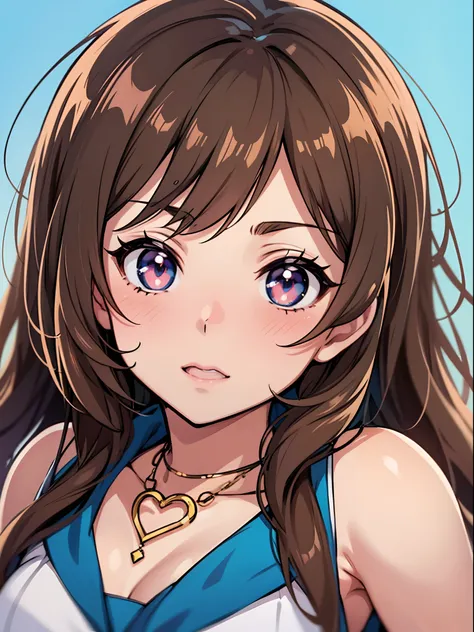 anime, a girl with brown hair and a necklace with a heart on it, complex details beautiful and delicate eyes, extremely cute anime girl face, cute anime girl portraits, cute natural anime face, cute anime face, anime visual of a cute girl, cute anime girl,...