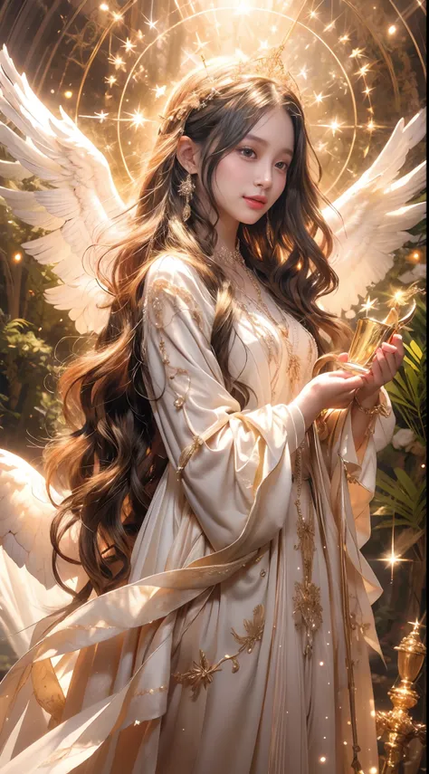 imagine the breathtaking sight of a golden-haired angelic girl with pristine white wings, standing before you in her all-day cel...