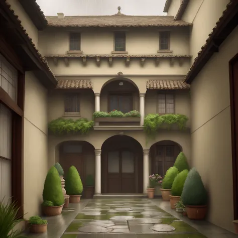 Antique courtyard in the rain