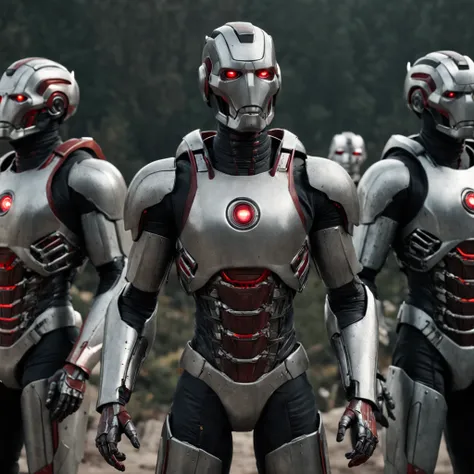 There are 3 soldiers standing in Victorian armor ,estilo Ultron，magic realism,master part, hiper HD, Super Detalhe, Detalhes altos, melhor qualidade, A high resolution, A high resolution, Premiados, anatomicamente correto, 8k，），Empire 500 A.C ）Armaduras es...