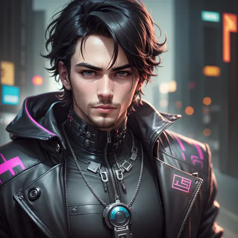 potrait,handsome,cyberpunk style,man,black hair --auto --s2