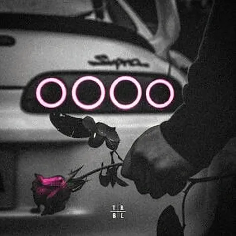 A man holds a rose in front of a car with a neon sign, inspired by Zhu Da, music album art, oh oh oh，ys, lo fi, chillhop, 1 : 1 Album cover, 1:1 Album cover, Lo-Fi, lofi hip hop, Sad atmosphere, nostalgic vibes, album covers, Night mood, low details, lit f...