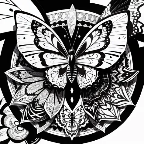 mardi gras mask, zentangle butterfly wings, vector art, black and white graffiti illustration,butterfly, in the center, white and black, paint splashes and blots, Adobe Illustrator, high detail, whitebackground