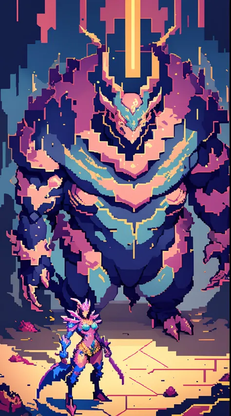 full body, portrait, level boss monster, beautiful, vibrant colors, pixel art