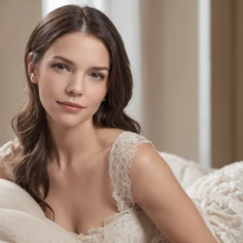 Transition to a cozy living room, where the ambiance is inviting and warm. Our subject, a 30-year-old woman with thick, dark hair, continues to exude her captivating presence, reminiscent of the stunning Jade Taylor. Her age, whether she appears as a 27-ye...