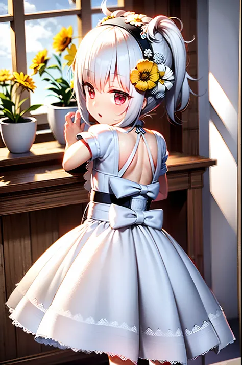 highestquali，tmasterpiece，1blittle girl，petite and cute，daffodil，white color hair，white dresses