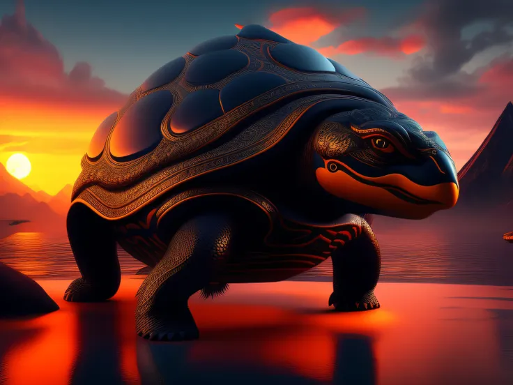 tmasterpiece，CG animation in 8K resolution，absurd res，Inspired by the Classic of Mountains and Seas，Chinese mythology and stories，mythological creatures，The black turtle has the head of a bird and the tail of a snake