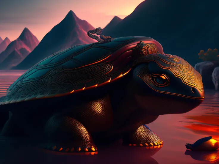 tmasterpiece，CG animation in 8K resolution，absurd res，Inspired by the Classic of Mountains and Seas，Chinese mythology and stories，mythological creatures，The black turtle has the head of a bird and the tail of a snake