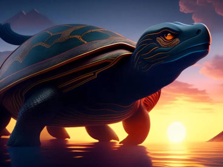 tmasterpiece，CG animation in 8K resolution，absurd res，Inspired by the Classic of Mountains and Seas，Chinese mythology and stories，mythological creatures，The black turtle has the head of a bird and the tail of a snake