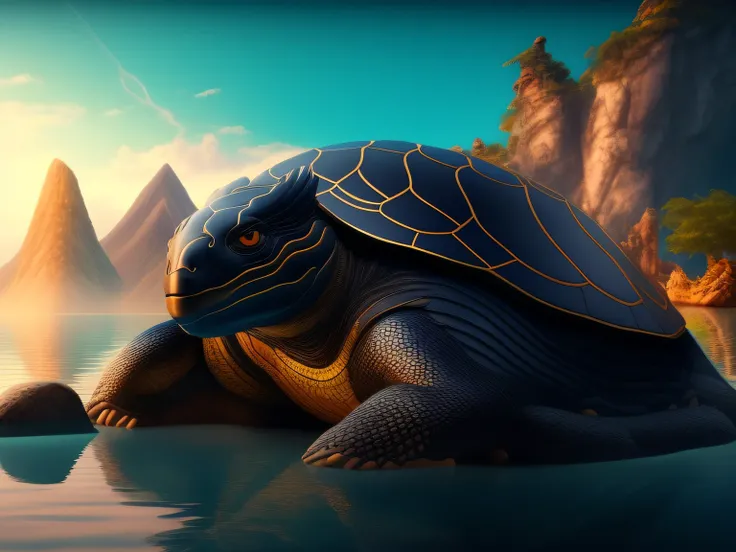 tmasterpiece，CG animation in 8K resolution，absurd res，Inspired by the Classic of Mountains and Seas，Chinese mythology and stories，mythological creatures，The black turtle has the head of a bird and the tail of a snake