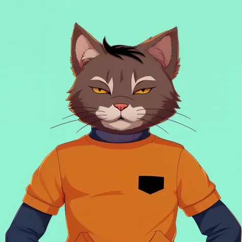 There is a cat with shirt and gloves, Retrato de personagem peludo, sem linha, Gatopomórfico Club, Gato Anime, illustration of a cat, um Clube do Gato, personagem peludo, anthropomorphic female cat, ninja do Clube do Gatomorfo, Personagem altamente detalha...