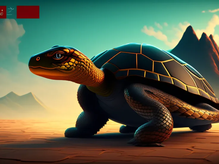 tmasterpiece，CG animation in 8K resolution，absurd res，Inspired by the Classic of Mountains and Seas，Chinese mythology and stories，mythological creatures，The black turtle has the head of a bird and the tail of a snake