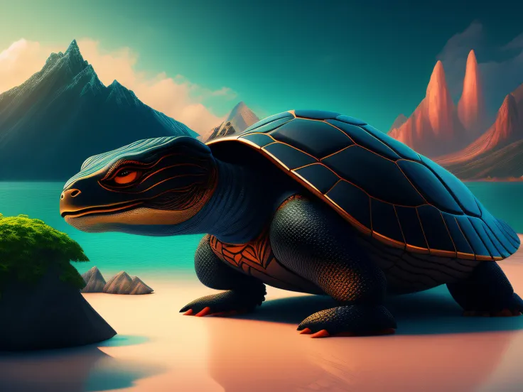 tmasterpiece，CG animation in 8K resolution，absurd res，Inspired by the Classic of Mountains and Seas，Chinese mythology and stories，mythological creatures，The black turtle has the head of a bird and the tail of a snake