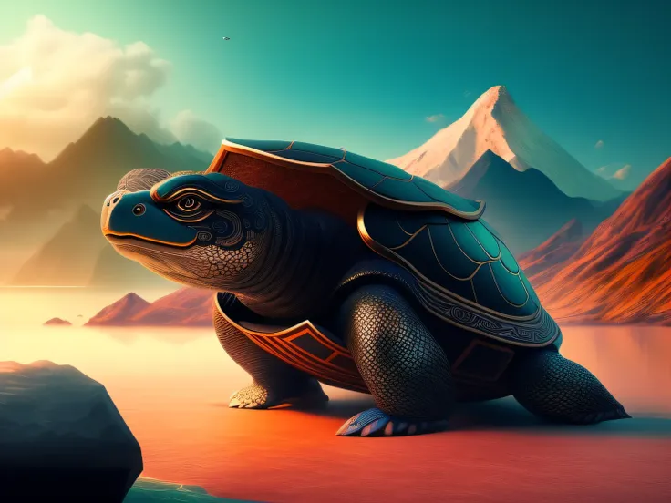 tmasterpiece，CG animation in 8K resolution，absurd res，Inspired by the Classic of Mountains and Seas，Chinese mythology and stories，mythological creatures，The black turtle has the head of a bird and the tail of a snake