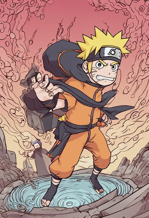 personagem naruto no estilo dos simpsons, making a summoning jutsu, cercado por chakra brilhante