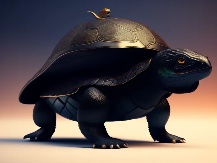 tmasterpiece，CG animation in 8K resolution，absurd res，Inspired by the Classic of Mountains and Seas，Chinese mythology and stories，mythological creatures，The black turtle has the head of a bird and the tail of a snake