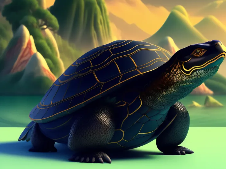 tmasterpiece，CG animation in 8K resolution，absurd res，Inspired by the Classic of Mountains and Seas，Chinese mythology and stories，mythological creatures，The black turtle has the head of a bird and the tail of a snake