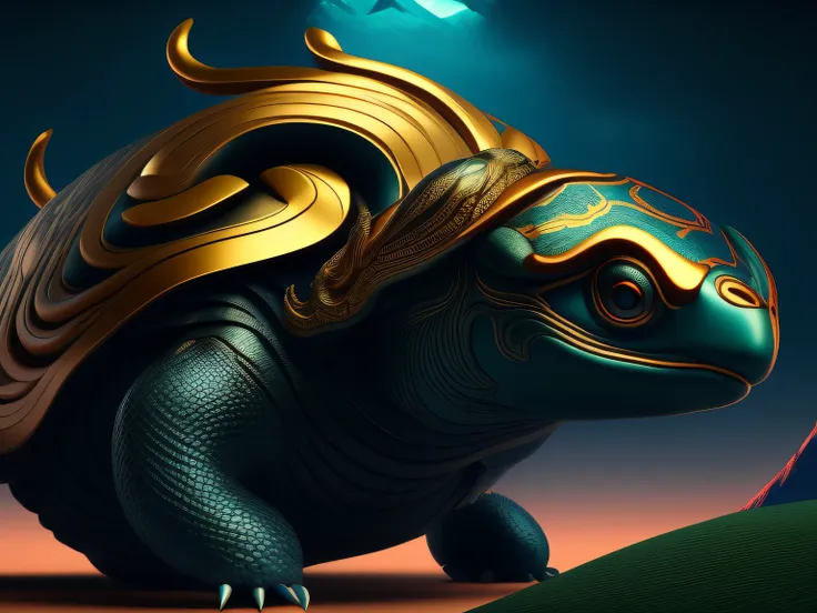 tmasterpiece，CG animation in 8K resolution，absurd res，Inspired by the Classic of Mountains and Seas，Chinese mythology and stories，mythological creatures，The black turtle has the head of a bird and the tail of a snake