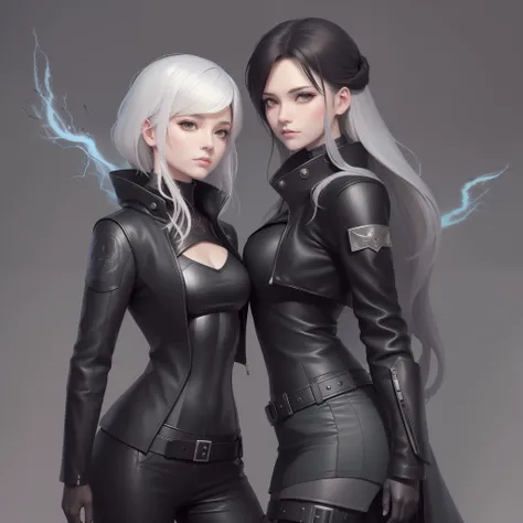 Anime - Stylistic illustration of two women in leather and leather jacket, beautiful sci - fi twins, artgerm and genzoman, IG model | Art germ, Extremely detailed Artgerm, aly fell and artgerm, in the style of artgerm, white haired Cangcang, Tifa Lockhart ...