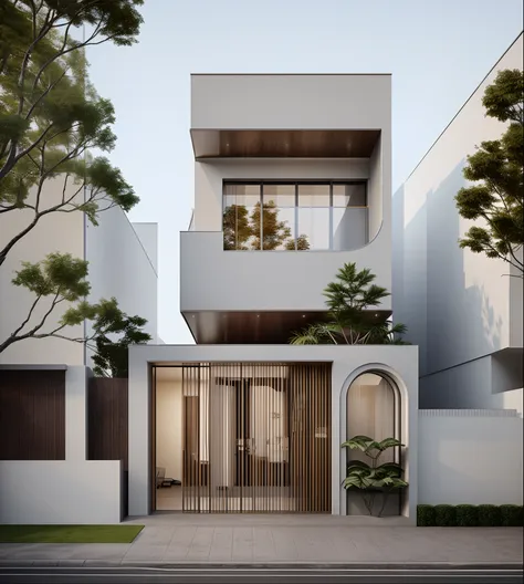 rendering of a modern residential townhouse, professional render, wide angle exterior 2023, highly detailed render, high quality...