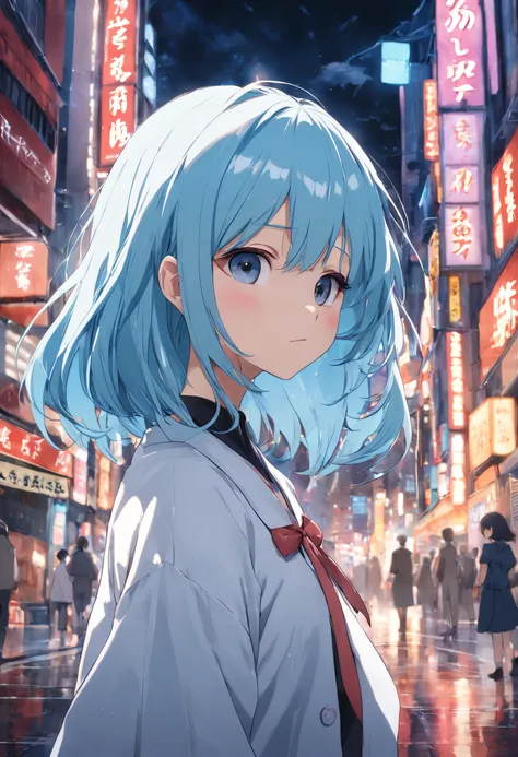 alternate hair length, short hair, long hair, light blue hair, ahoge, bob cut, hime_cut, hair strand, alternate hairstyle,